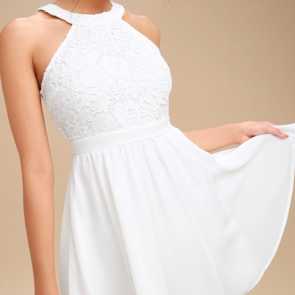 Lulus Lover's Game White Lace Skater Dress